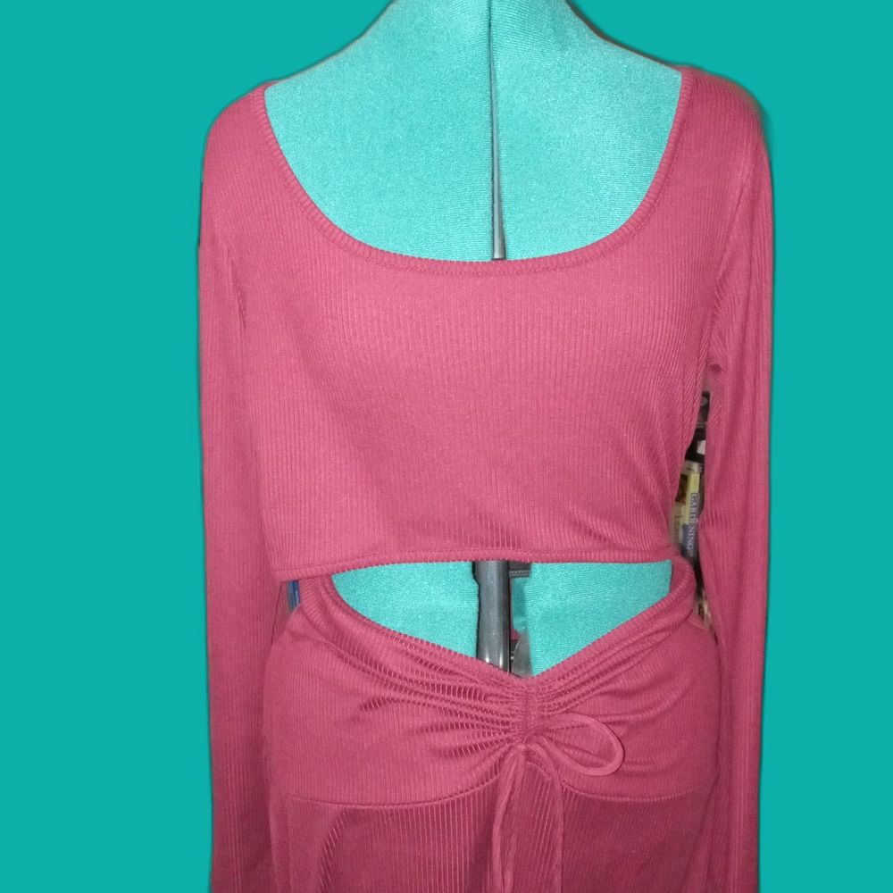 EARTHBOUND TRADING XXL Long Sleeve Maxi Cut-Out Dress Ribbed Maroon NEW with Tag